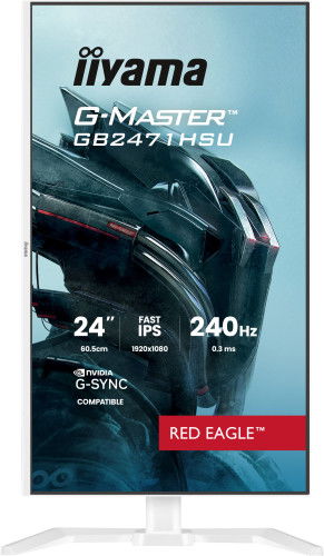 Iiyama GB2471HSU-W1 Monitor Gaming G-MASTER 24" / 60.5 cm Full HD 1920x1080, 240 Hz, 0.3 ms, G-Sync, HDR10, Altavoces, Ajustable VESA 100x100, Blanco