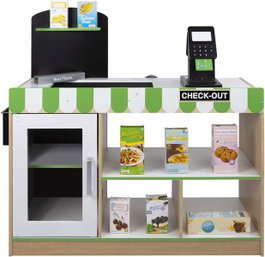 Color Baby Supermercado de madera con 25 accesorios y caja registradora eléctrica