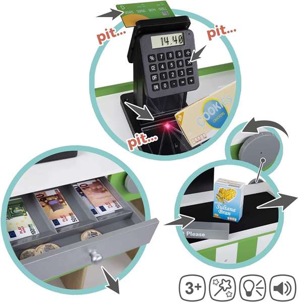 Color Baby Supermercado de madera con 25 accesorios y caja registradora eléctrica