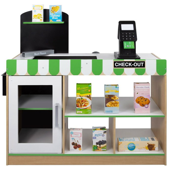 Color Baby Supermercado de madera con 25 accesorios y caja registradora eléctrica
