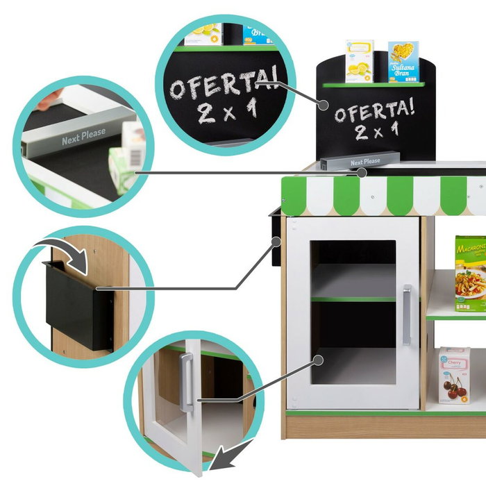 Color Baby Supermercado de madera con 25 accesorios y caja registradora eléctrica