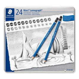 Staedtler 100 G24 Estuche de metal con 24 lápices de dibujo en graduaciones surtidas