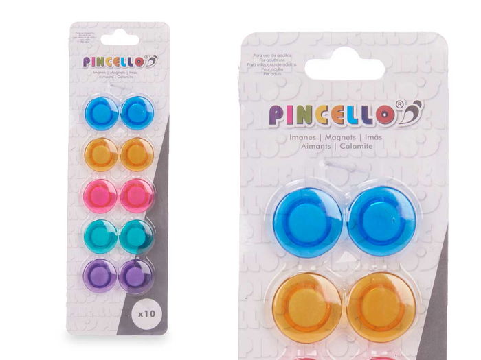 Pincello Set 10 Imanes Magnéticos Pastel Pequeños 2x6x0.5 cm Colores Surtidos Plástico Metal (Set de 36)