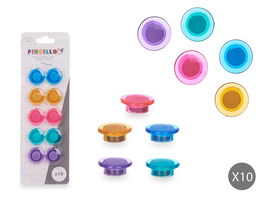 Pincello Set 10 Imanes Magnéticos Pastel Pequeños 2x6x0.5 cm Colores Surtidos Plástico Metal (Set de 36)