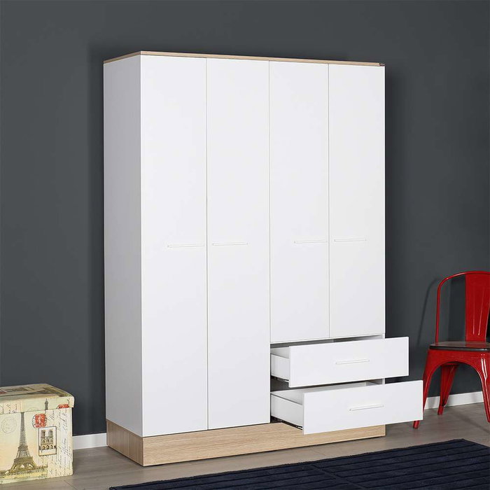 Hanah Home Armario Blanco 137x198x52 cm Tablero de Partículas Recubierto de Melamina
