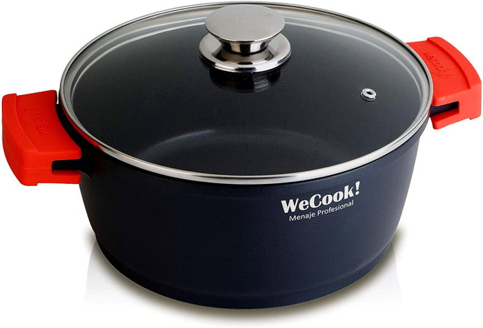 WECOOK Cazuela Alta 24 cm con Tapa de Cristal Ecostone 5 mm