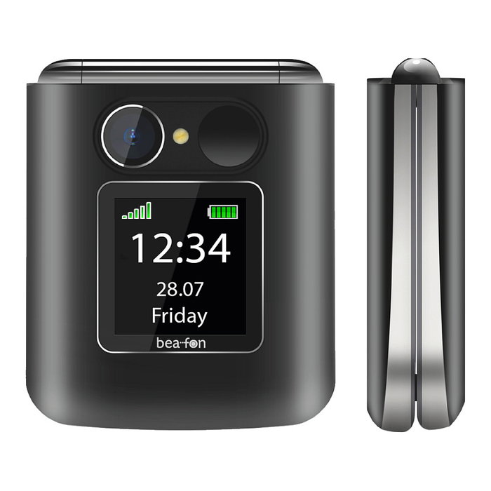 Beafon Fold 10 Silver Line Teléfono Concha para Mayores Negro Plata 2.2" Pantalla 1000 mAh