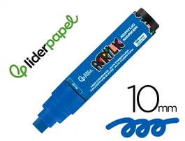 Liderpapel Rotulador Acrylic Punta Rectangular 10 mm Azul para Todo Tipo de Superficie Base Agua