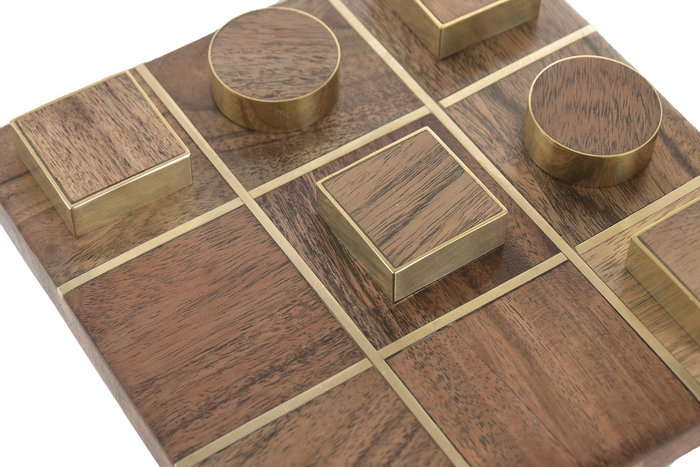 DKD Home Decor Juego de 2 Posavasos Modernos de Madera de Acacia con Detalles en Latón, Color Marrón y Dorado, 15.5 x 15.5 cm