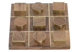 DKD Home Decor Juego de 2 Posavasos Modernos de Madera de Acacia con Detalles en Latón, Color Marrón y Dorado, 15.5 x 15.5 cm