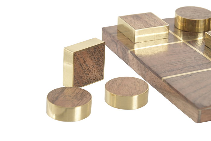 DKD Home Decor Juego de 2 Posavasos Modernos de Madera de Acacia con Detalles en Latón, Color Marrón y Dorado, 15.5 x 15.5 cm