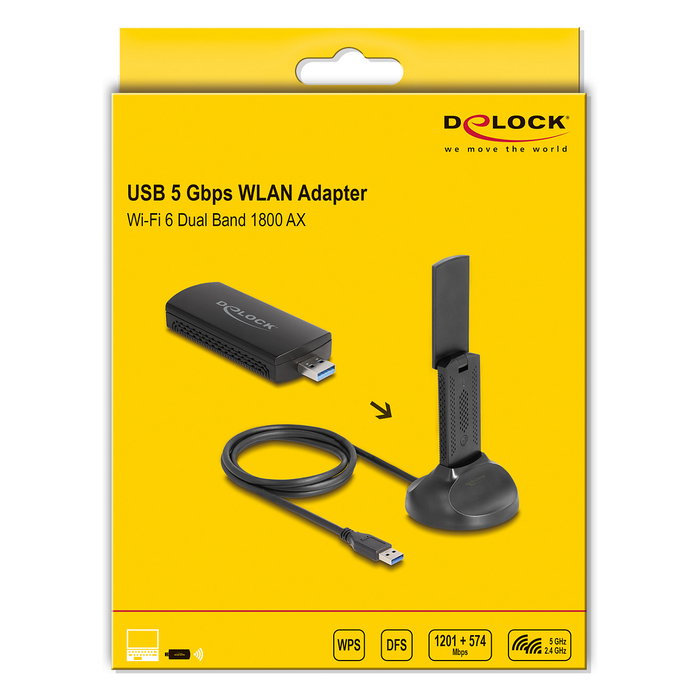 DeLOCK Adaptador USB Wi-Fi 6 Dualband AX1800 (1201 + 574 Mbps)