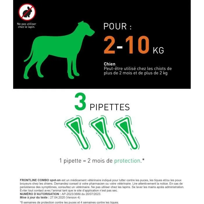 Frontline FRO4064951022913 Pipetas Antiparasitarias para Perros de 2 a 10 kg - Control de Pulgas, Garrapatas y Piojos