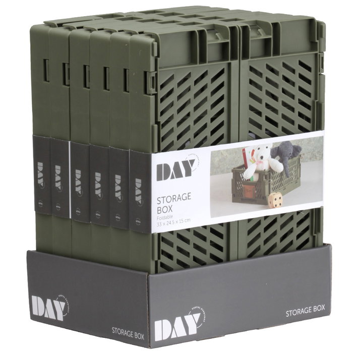 Day Caja Plegable 33x24,5 cm Verde Oliva Capacidad 10 L Almacenaje Apilable Plegable