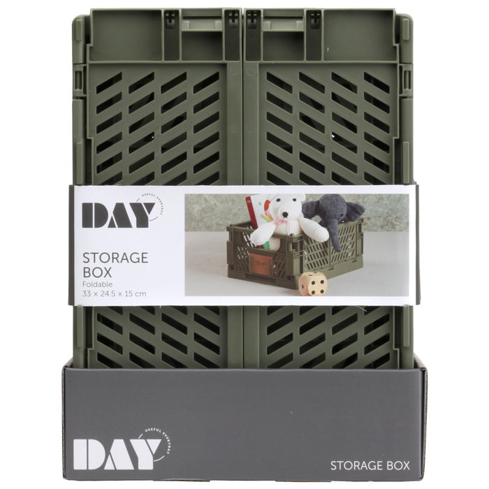 Day Caja Plegable 33x24,5 cm Verde Oliva Capacidad 10 L Almacenaje Apilable Plegable