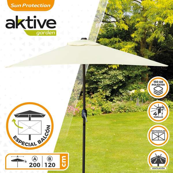 Parasol terraza 200x120 cm mástil aluminio D38 mm crema