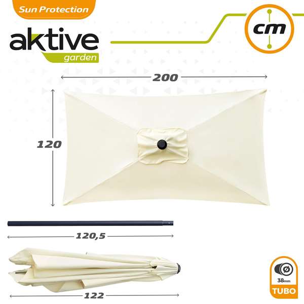 Parasol terraza 200x120 cm mástil aluminio D38 mm crema