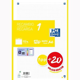 Oxford Recambio Classic A4 120 Hojas 90 gr 5x5 mm 4 Taladros 1 Banda Color Amarillo