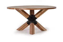 GINER Y COLOMER Mesa de Comedor en Madera de Acacia Natural y Patas de Metal Negro