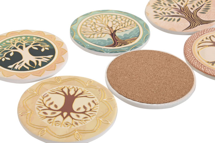 DKD Home Decor Posavasos Árbol de la Vida en Dolomite y Corcho, Surtido de Colores DKD Home Decor Posavasos Árbol de la Vida en Dolomite y Corcho, Surtido de Colores