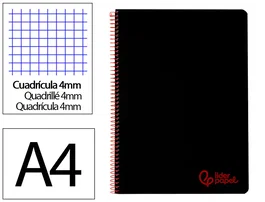 Liderpapel Cuaderno espiral A4 Wonder tapa plástico 80 hojas 90gr cuadro 4mm con margen negro