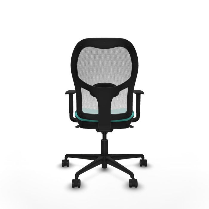 Silla de oficina Jorquera con mecanismo Sincro tapizada con Similpiel color Turquesa y malla color Blanco. Equipada con lumbar 1D, Brazos 1D y Ruedas 65mm nailon Silla de oficina Jorquera con mecanismo Sincro tapizada con Similpiel color Turquesa y malla color Blanco. Equipada con lumbar 1D, Brazos 1D y Ruedas 65mm nailon