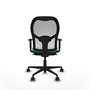 Silla de oficina Jorquera con mecanismo Sincro tapizada con Similpiel color Turquesa y malla color Blanco. Equipada con lumbar 1D, Brazos 1D y Ruedas 65mm nailon