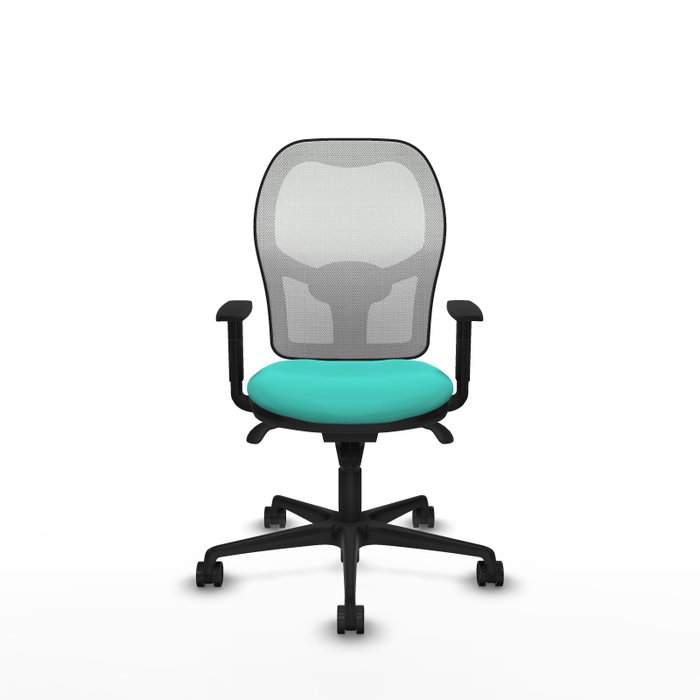 Silla de oficina Jorquera con mecanismo Sincro tapizada con Similpiel color Turquesa y malla color Blanco. Equipada con lumbar 1D, Brazos 1D y Ruedas 65mm nailon Silla de oficina Jorquera con mecanismo Sincro tapizada con Similpiel color Turquesa y malla color Blanco. Equipada con lumbar 1D, Brazos 1D y Ruedas 65mm nailon