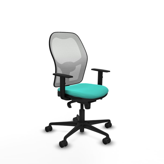 Silla de oficina Jorquera con mecanismo Sincro tapizada con Similpiel color Turquesa y malla color Blanco. Equipada con lumbar 1D, Brazos 1D y Ruedas 65mm nailon Silla de oficina Jorquera con mecanismo Sincro tapizada con Similpiel color Turquesa y malla color Blanco. Equipada con lumbar 1D, Brazos 1D y Ruedas 65mm nailon