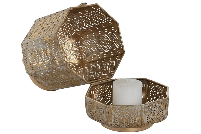 DKD Home Decor Portavelas Árabe Dorado Metal Set de 3 Piezas 25 x 40 x 25 cm