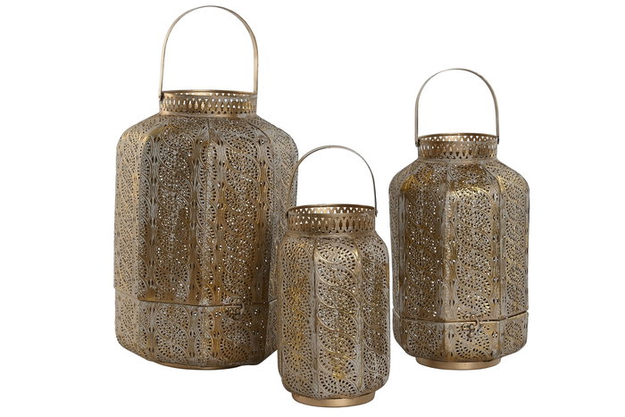DKD Home Decor Portavelas Árabe Dorado Metal Set de 3 Piezas 25 x 40 x 25 cm