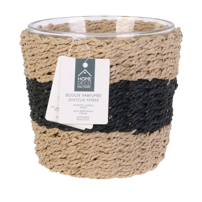 Home Deco Factory Vela Mirage con Vaso Trenzado y Aroma Ámbar, 3 Mechas, ø15x13.5 cm Home Deco Factory Vela Mirage con Vaso Trenzado y Aroma Ámbar, 3 Mechas, ø15x13.5 cm
