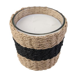 Home Deco Factory Vela Mirage con Vaso Trenzado y Aroma Ámbar, 3 Mechas, ø15x13.5 cm