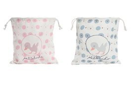 DKD Home Decor Bolsa Canvas Algodón Patitos y Mapache Rosa y Azul