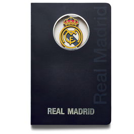 Real Madrid Cuaderno A5 con Escudo en 3D Azul Oficial 120 Hojas Sin Pautar