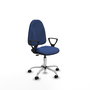 Silla de oficina Algarra con mecanismo Contacto permanente básico tapizada con Tela color Azul marino. Equipada con Base cromada, Brazos fijos y Ruedas de parqué