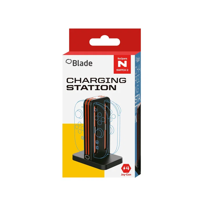 Blade Gaming BL1006 Base de Carga para 4 Joy-Con de Nintendo Switch 2, Estación de Recarga con 4 LEDs y Aviso Sonoro, Incluye Cable USB-C, Negro
