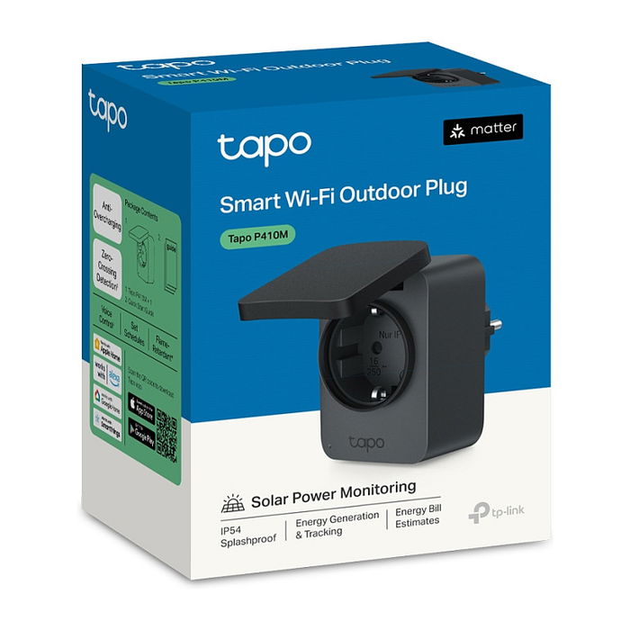 TP-Link Tapo P410M Enchufe Inteligente Exterior Wi-Fi con IP54, Control por Voz con Alexa, Google Home y Siri, 16A, 3680W, Negro