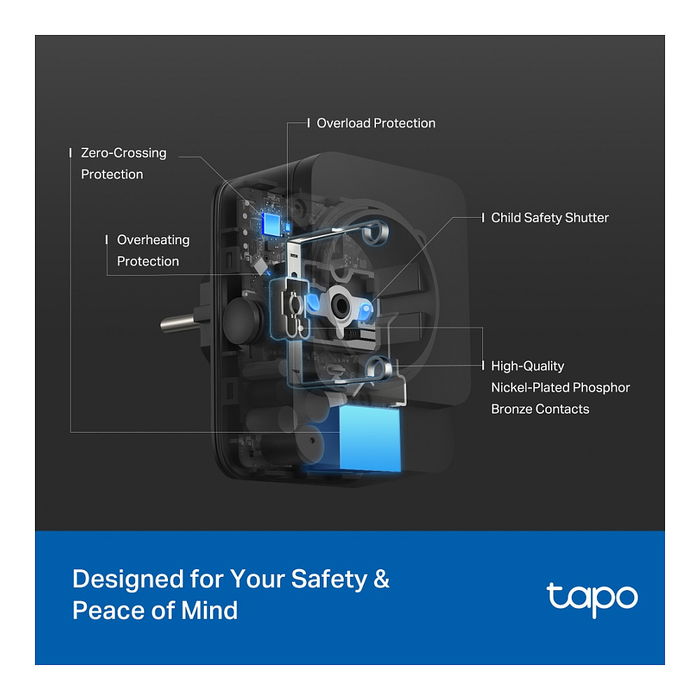 TP-Link Tapo P410M Enchufe Inteligente Exterior Wi-Fi con IP54, Control por Voz con Alexa, Google Home y Siri, 16A, 3680W, Negro