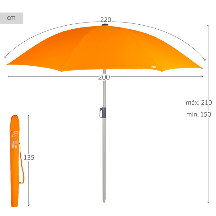 Aktive Sombrilla de playa naranja de 220 cm con colgador