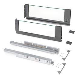 Emuca Cajón exterior Vertex 40kg con lateral de vidrio de altura 178mm, profundidad 450mm, Acero y Aluminio y Cristal, Gris antracita