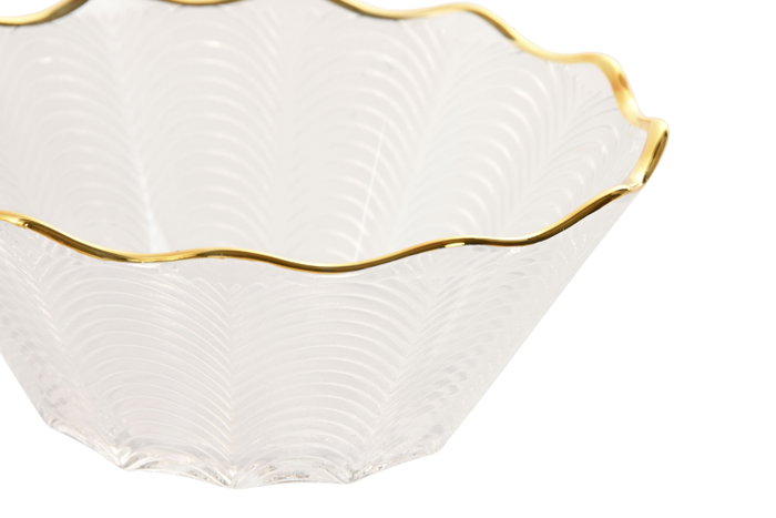 DKD Home Decor Bol Glam - Boles de Cristal Transparente y Dorado para Decoración, 14.5 x 6 x 14.5 cm, 2 Unidades