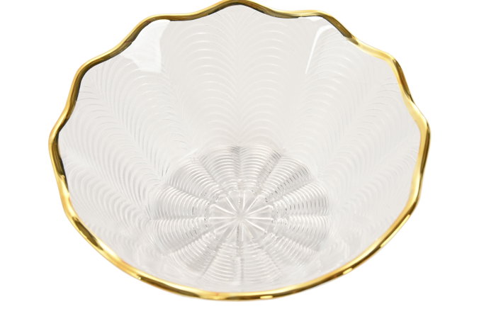 DKD Home Decor Bol Glam - Boles de Cristal Transparente y Dorado para Decoración, 14.5 x 6 x 14.5 cm, 2 Unidades