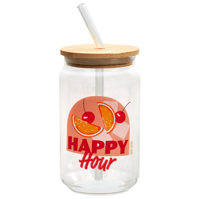 Home Deco Factory Vaso 450 Ml Con T Bambú Y Pajita - Colección Dolce Vita (Modelos Tchin, Party, Happy, Chill)