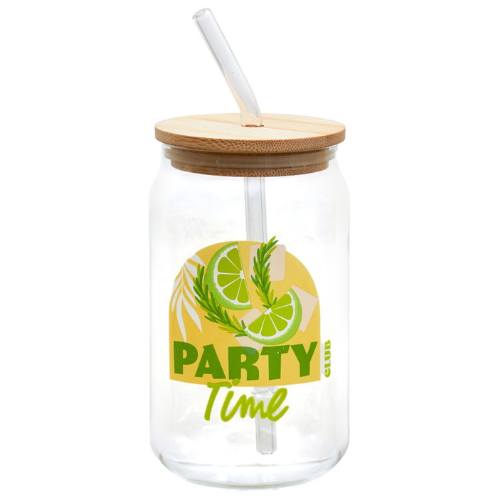 Home Deco Factory Vaso 450 Ml Con T Bambú Y Pajita - Colección Dolce Vita (Modelos Tchin, Party, Happy, Chill)