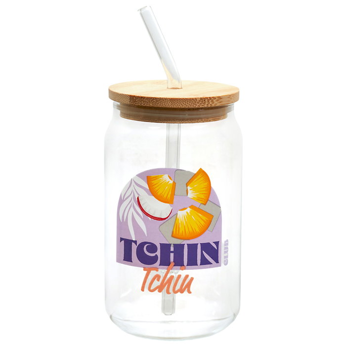 Home Deco Factory Vaso 450 Ml Con T Bambú Y Pajita - Colección Dolce Vita (Modelos Tchin, Party, Happy, Chill)