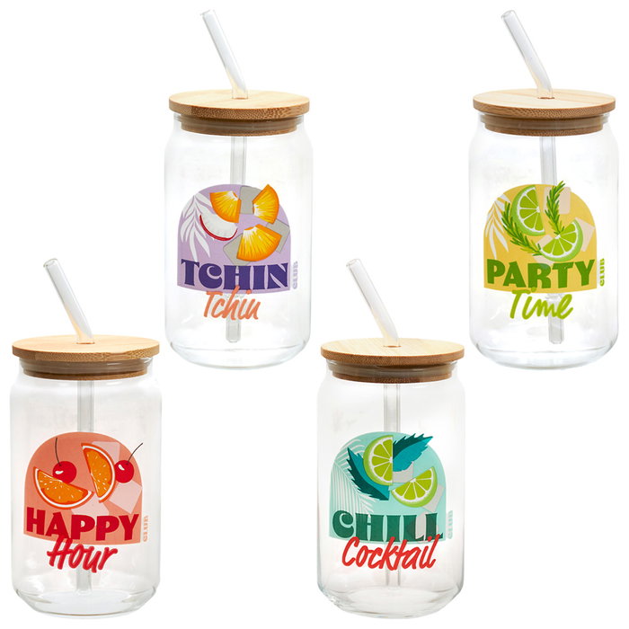Home Deco Factory Vaso 450 Ml Con T Bambú Y Pajita - Colección Dolce Vita (Modelos Tchin, Party, Happy, Chill)