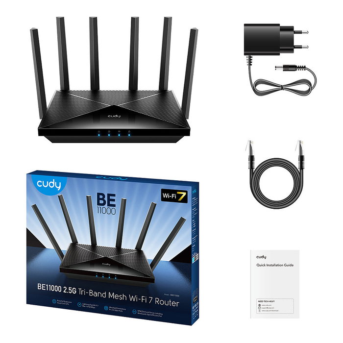 Cudy BE11000 Router Wi-Fi 7 Tribanda Mesh 2.5G Ethernet Negro Cudy BE11000 Router Wi-Fi 7 Tribanda Mesh 2.5G Ethernet Negro