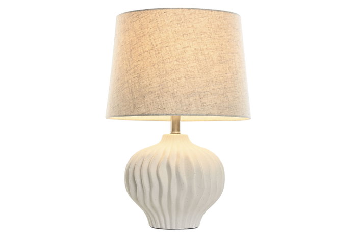 DKD Home Decor Lámpara de Sobremesa Ondulada de Loza y Lino Blanco y Beige