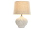 DKD Home Decor Lámpara de Sobremesa Ondulada de Loza y Lino Blanco y Beige